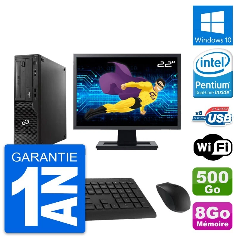 PC Fujitsu E510 DT Ecran 22" Pentium G2020 RAM 8Go Disque 500Go Windows 10 Wifi - Photo 1/4