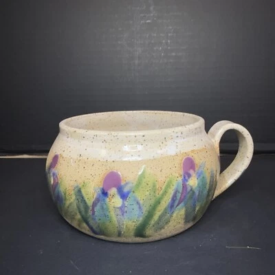 Tazón de sopa de iris púrpura cerámica MH Studio firmado con soporte de albañil Foto 1 de 4