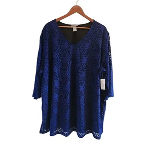 NWT $59.95 Catherines Mini Dress Womens Size 3x Royal Blue Polyester Shift Lace - Picture 1 of 14