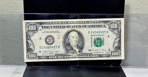 1990 SMALL OLD STYLE 100 DOLLAR BILL CLEVELAND OH D14369457B (LOW SERIAL NUMBER) - Picture 1 of 3