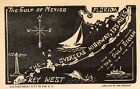 1941 Key West Florida pocztówka z mapą artystyczną, cięcie linoleum Dudley Studio, FL