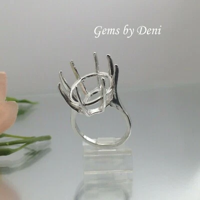 (10x8-20x15mm) Oval Deep Cut Sterling Silver Pre-Notched Ring Setting (Size 5-8) - Image 1 of 4