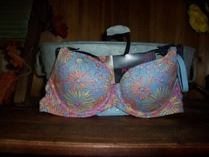 NO BOUNDARIES FLOWER DAISY DESIGN PUSH UP BRA SIZE 32B BLUE COMFORT WIRE STYLISH - Picture 1 of 1