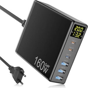 USB C Ladegerät 160W GaN 6-Port USB Schnellladegerät mit LED-Anzeige Charger NEU - Bild 1 von 1