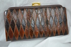 DE COLECCIÓN AÑOS 80 Marrón Piel de Serpiente Patchwork Bolso/Bolso de Mano con Manija de Cadena - Imagen 1 de 12