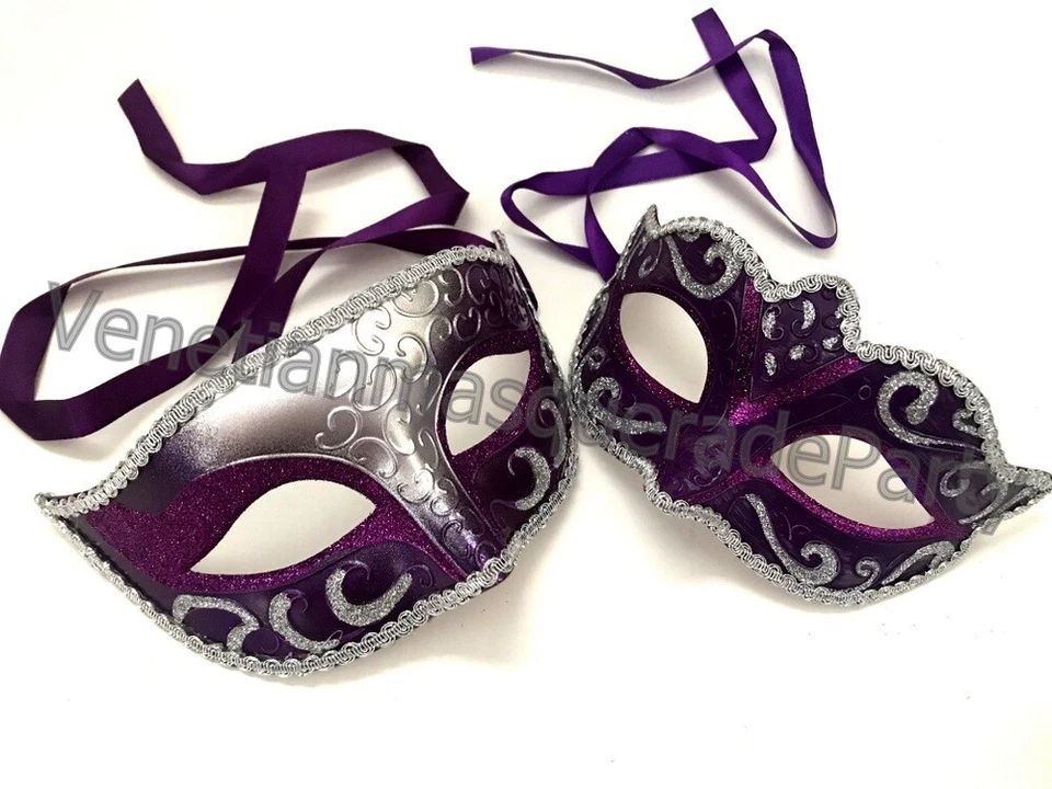 Purple Masquerade mask pair costume school dance prom Quinceanera Birthday Party - Image 1 of 1