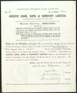 Joseph Cook, Sons & Co. Ltd., £1 acciones ordinarias, 1924 - Imagen 1 de 1