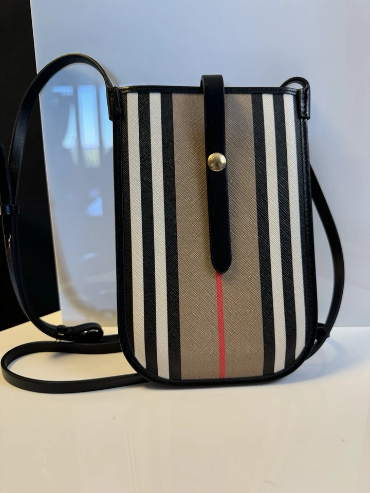 Bolso de Hombro BURBERRY Icon Correa Beige Rayas Nuevo con Etiquetas con Embalaje Original Foto 1 de 4