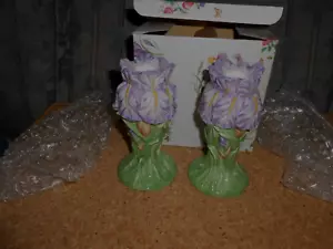 GARDEN BLOOM CANDLE HOLDERS BY STUDIO NOVA KT376/339 IRIS FLOWER DESIGN 6" SET - Picture 1 of 6