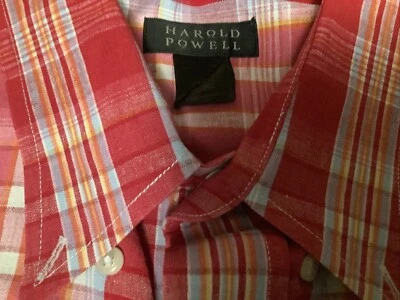 Harold Powell Hombres XL Rojo Camisa a Cuadros a Rayas Manga Larga Vestido Informal con Botones Foto 1 de 4