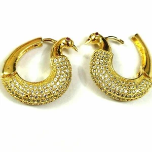 Indian Gold plated CZ AD Peacock Wedding Women bridal Hook Bali Dangler earrings - Foto 1 di 6