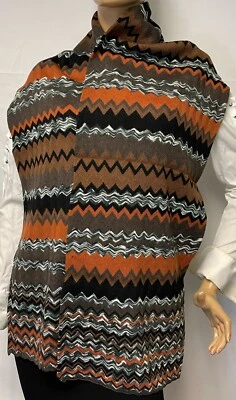 MISSONI Wool Scarf in Brown Multi Color 3234 0004 30x180cm NEW - Image 1 of 4
