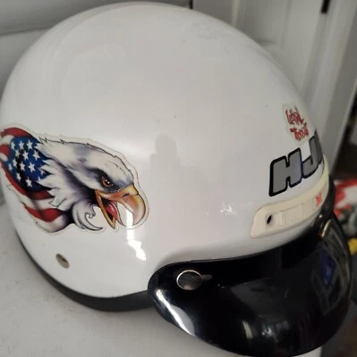 HJC FG-2 DOT White Motorcycle Half Helmet Size MED With Visor & Ear Protection  - Image 1 of 4