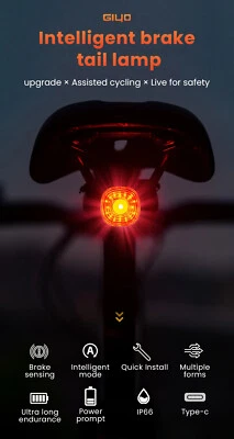 Luz trasera LED Giyo para bicicleta Luz trasera inteligente Bicicleta de carretera Impermeable para MTB