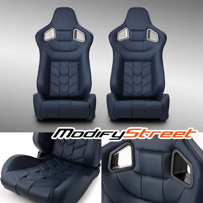 Blue PVC Reclinable Pure Series Racing SeatsReplacement Pair W/Slider Left/Right — 第 1/4 张图片
