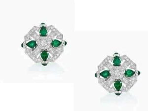 25 Pear Cut Lab Created Emerald Men's Fancy Cufflinks 14K White Gold Finish - Picture 1 of 1