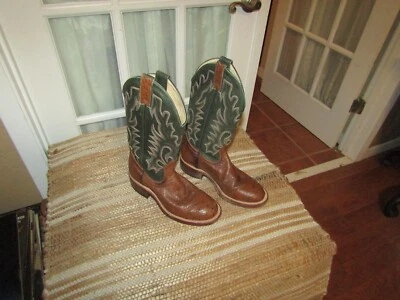 BOULET Exotic Ostrich Quill Cowgirl Roper Boots Women's 5 C Brown & Green - Image 1 of 4