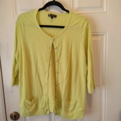 Valerie Bertinelli Womens size 1X yellow/green cotton/modal Cardigan pockets Ja7 - Image 1 of 4