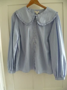 Monsoon Women Top Blouse Shirt Size 20 BNWT Blue white Stripe Cotton Mix - Picture 1 of 11