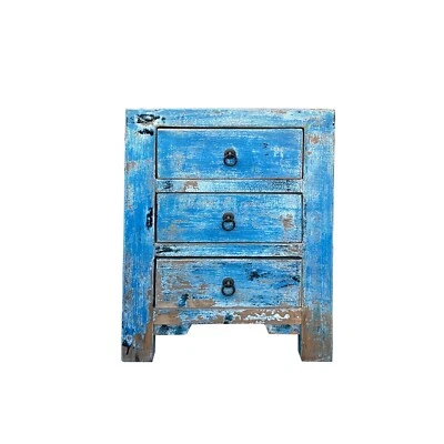 Mesita de noche de piedra azul brillante envejecido con 3 cajones ws4424 Foto 1 de 4