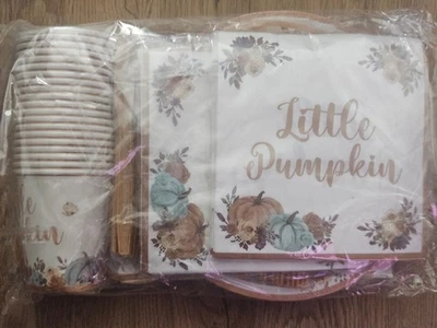 142 PCS Little Pumpkin Party Decorations - Tableware Set Plates, Napkins, Banner - Image 1 of 4