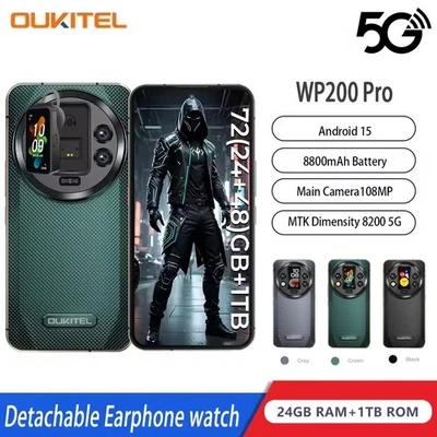HOT 8800mAh 108MP Oukitel WP200 Pro 5G Rugged Phone 72GB+1TB Detachable Rear - Image 1 of 4