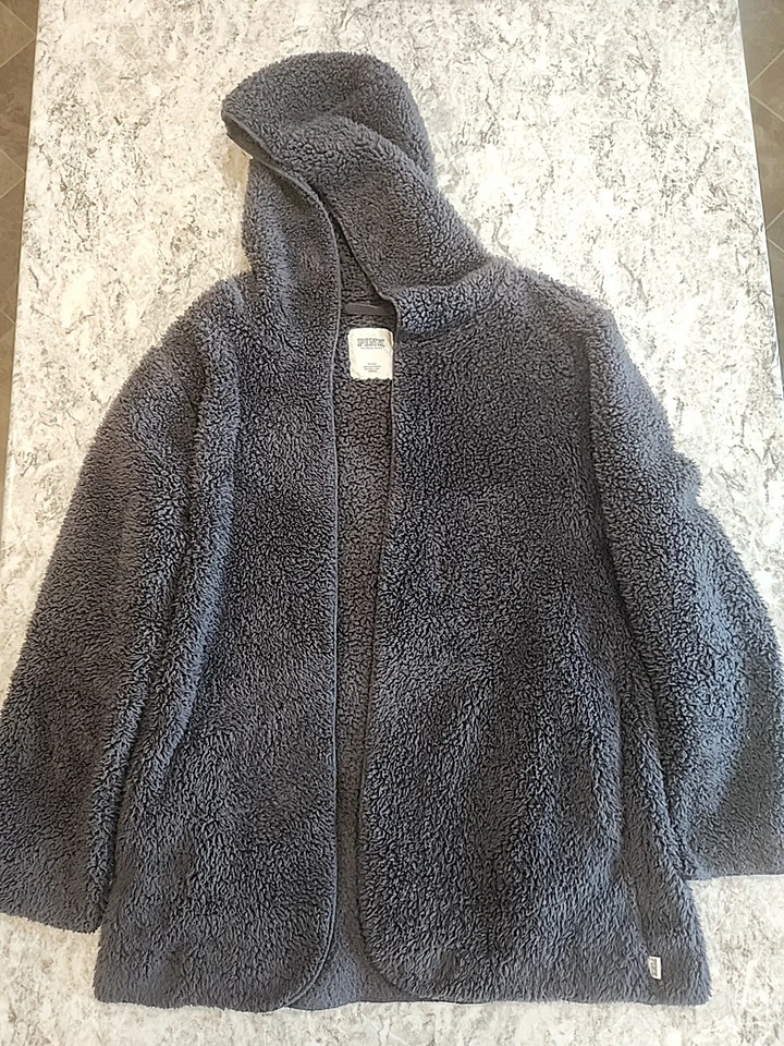 ROSA Victoria’s Secret Sherpa Chaqueta Cárdigan Abierto Gris Con Capucha Talla M/L Foto 1 de 4