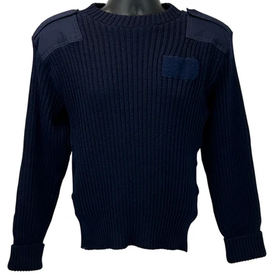 Suéter charreteras de lana militar vintage años 80 parches en el codo azul marino mediano 40 Foto 1 de 4