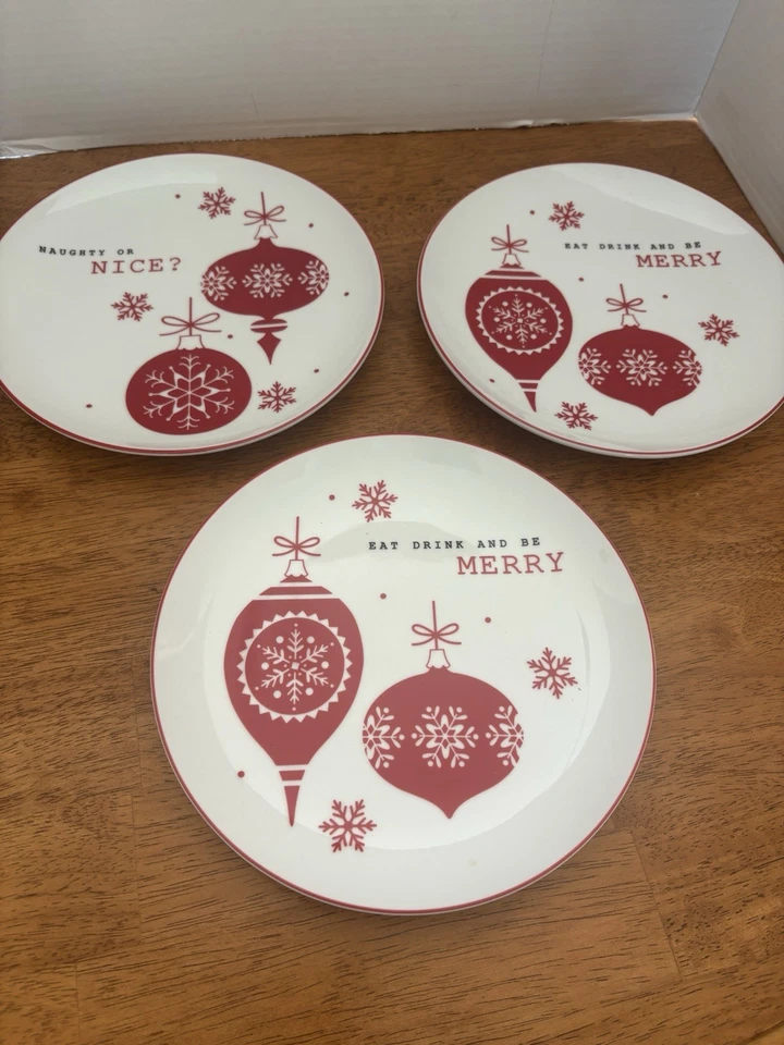 3/Macys /The Cellar Holiday Christmas  Plates 8.75" Mix Mingle Merry Red & White - Image 1 of 4