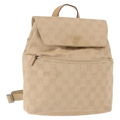 Mochila de lona GUCCI GG beige plata 003 0242 auténtica 144218 Foto 1 de 4