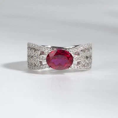 Lab Grown Ruby 14k Polish Vintage Women Jewelry Ring Weeding Gift - Image 1 of 3