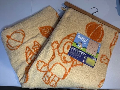Disney Bluey Autumn Pumpkins Feather Knit 50"x70" Throw Blanket  - Image 1 of 3