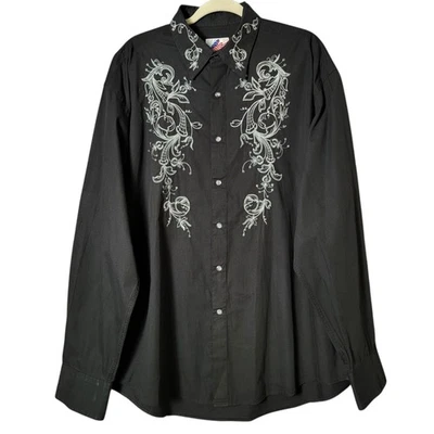 Acorn By Bob Goldfeder Mens Embroidered Western Long Sleeve Pearl Snap Shirt XL - Image 1 of 4