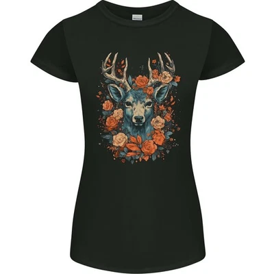Un T-Shirt Femme Petite Avec Un Cerf Fantaisie Et Des Fleurs - Photo 1/2