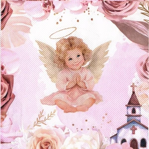 Serviettes en papier ange fleurs roses Noël. Napkins angel Christmas flowers - Picture 1 of 1