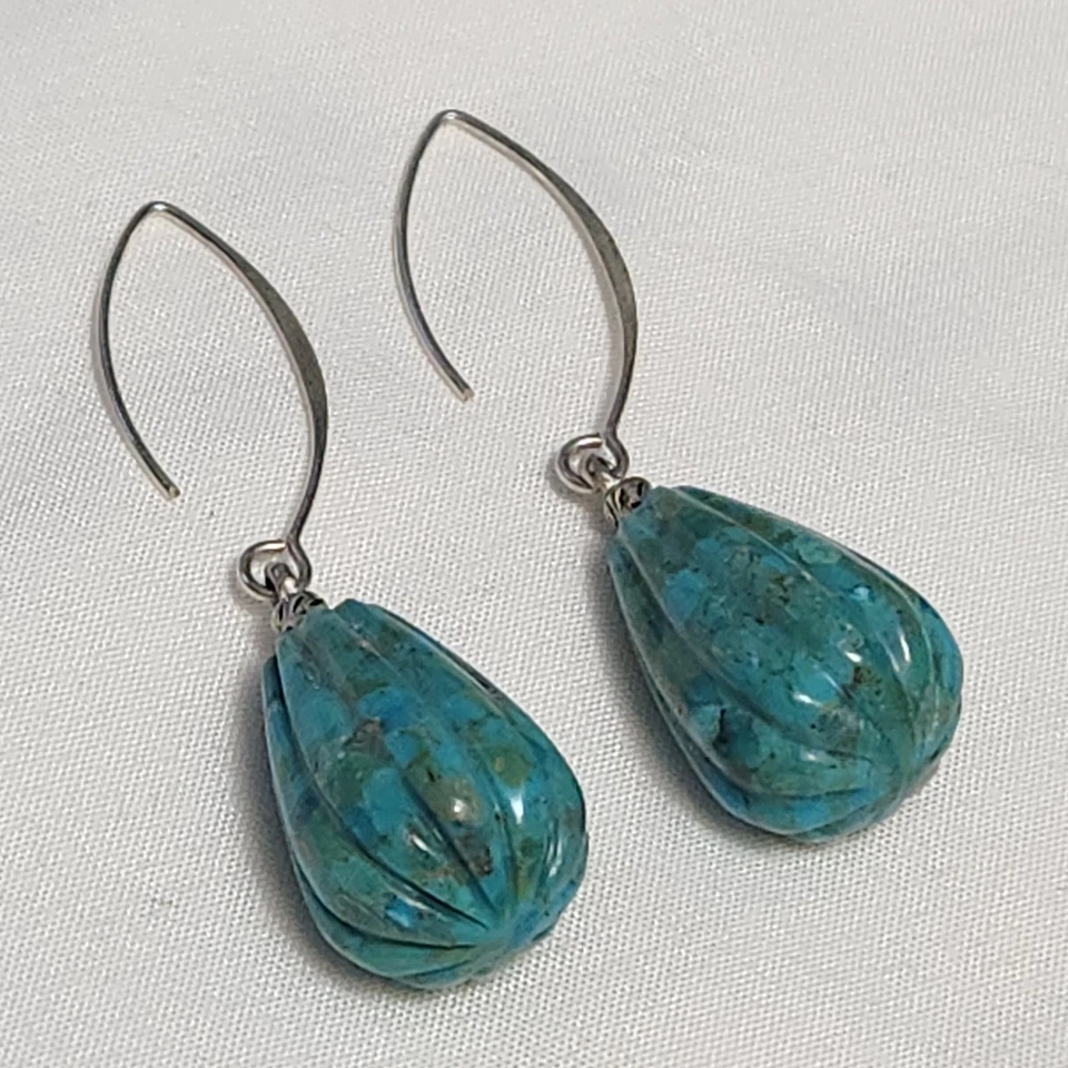 Pendientes colgantes Barse plata de ley 925 tallada lágrima turquesa (84) Foto 1 de 4