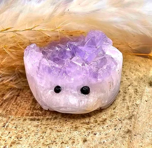 Nature Amethyst Cluster Hand Carved Cute Hedgehog Decor Figure - Picture 1 of 10