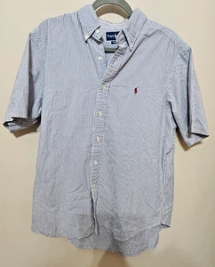 Camisa Polo Ralph Lauren Seersucker Manga Corta Botón Para Hombre Grande Azul Blanco  - Imagen 1 de 7
