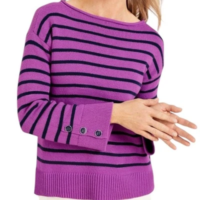 Talbots Bateau Neck Striped Knit Sweater Purple Thistle India Ink Plus Size 1X - Image 1 of 4