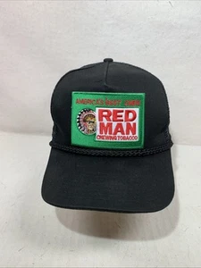Vintage Red Man tobacco trucker hat mesh adjustable Black and green patch - Picture 1 of 5