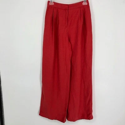 Pantalones Ann Taylor Mujer Pierna Ancha Lino Talla 0 Pequeño Rojo Plisado Frontal Tiro Alto Foto 1 de 4