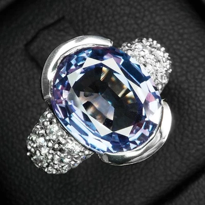 Gorgeous Color Change Alexandrite 7.12Ct 925 Sterling Silver White Gold Rings - Image 1 of 4