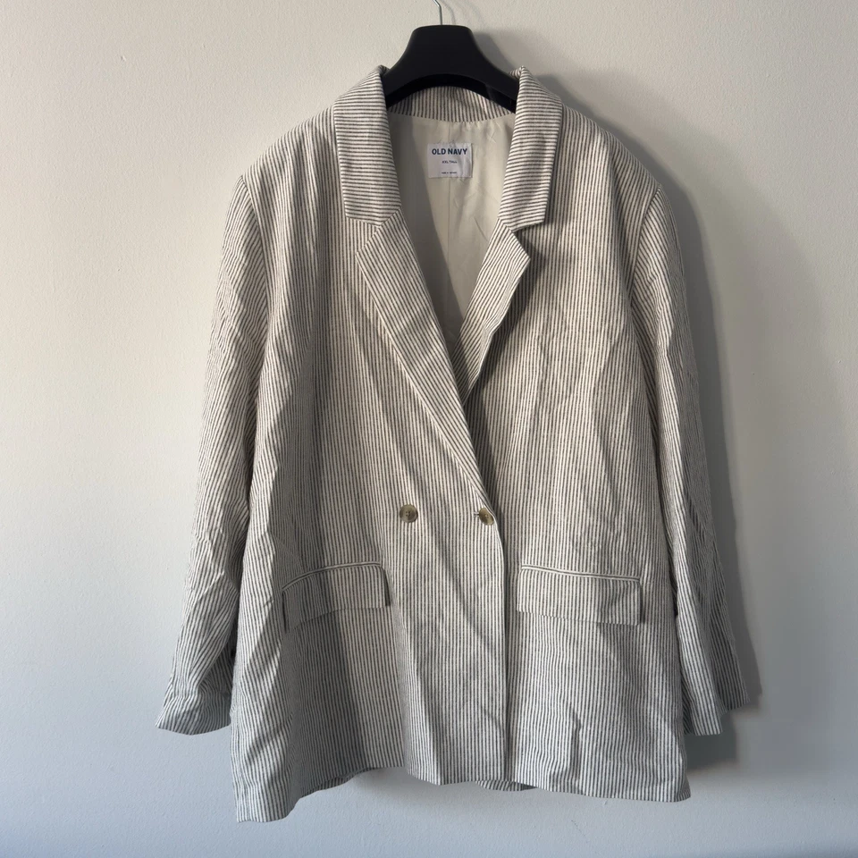 Old Navy NWT Seersucker Vertical Striped Blazer Women’s Size 2XLT Linen Blend - Image 1 of 4