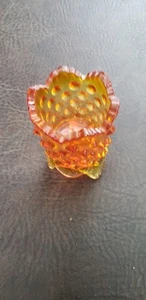 Vintage Fenton Amberina 3" Footed Glass Hobnail Toothpick Holder - Picture 1 of 3
