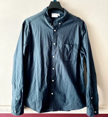 ASOS DESIGN Slim Fit Blue Gray Shirt Men’s Size XL 44” Chest Cotton Blend - Image 1 of 4