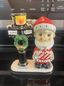 Vintage Blume Holiday Weihnachtsmann und Lampenmast Dekoration Figur - Bild 1 von 9