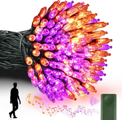 Luces de Halloween a pilas sincronización activada por movimiento con música, 33 pies 100 LED Foto 1 de 4