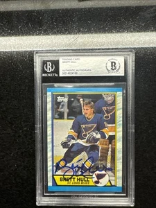 BRETT HULL  1989-90 Topps #186 Beckett authentic autograph trading card AUTO - Picture 1 of 2
