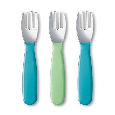 NUK Kiddy Cutlery Forks, Durable Stainless Steel, BPA & Blue & Green  - Изображение 1 из 4