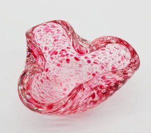 Murano Sommerso Cranberry Pink Art Glass Bowl MCM Ashtray Bubbles Triangle - Picture 1 of 11